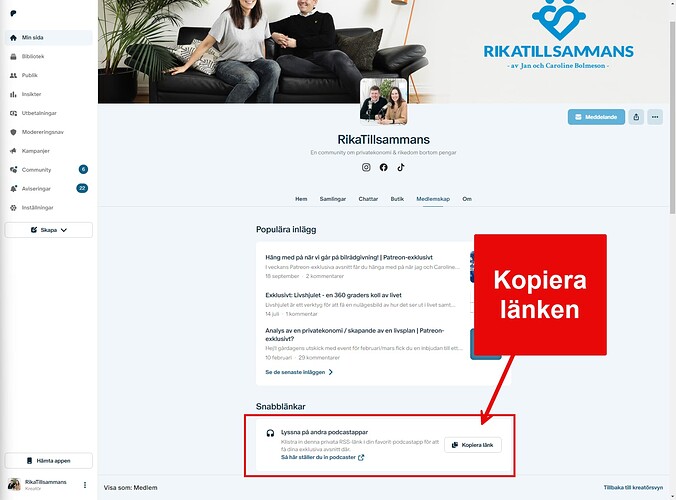 Välj länk för apple feed