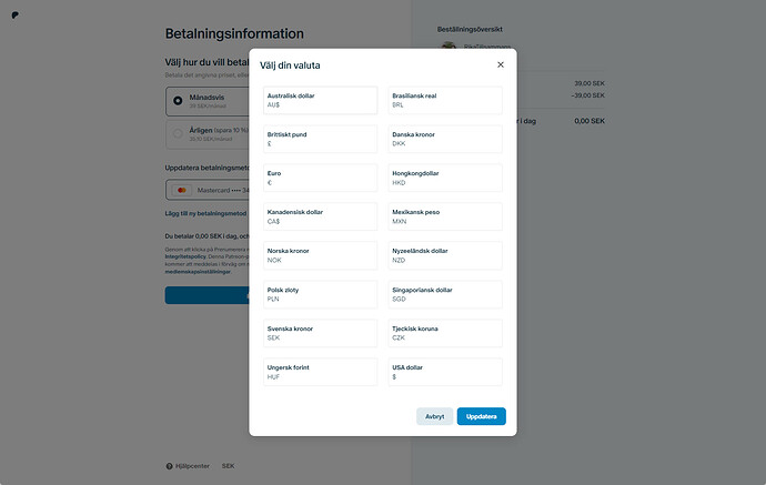 Välj önskad valuta och uppdatera