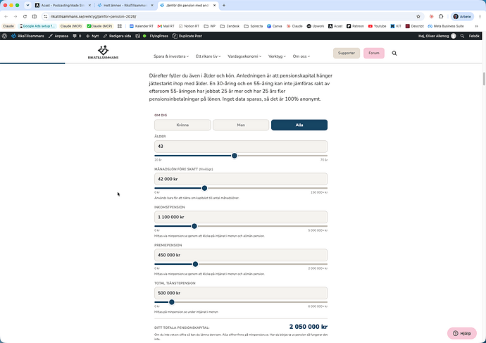 Data att fylla i pension