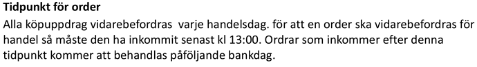 tidpunkt för order