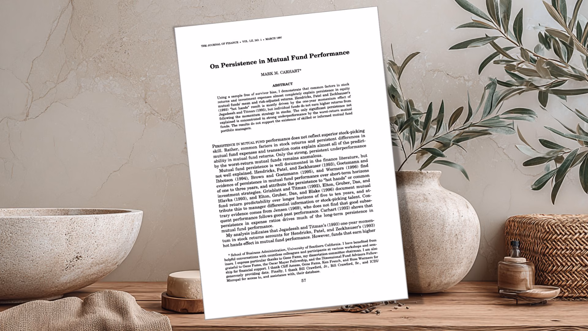 Carhart, M., "On Persistence in Mutual Fund Performance", 1007