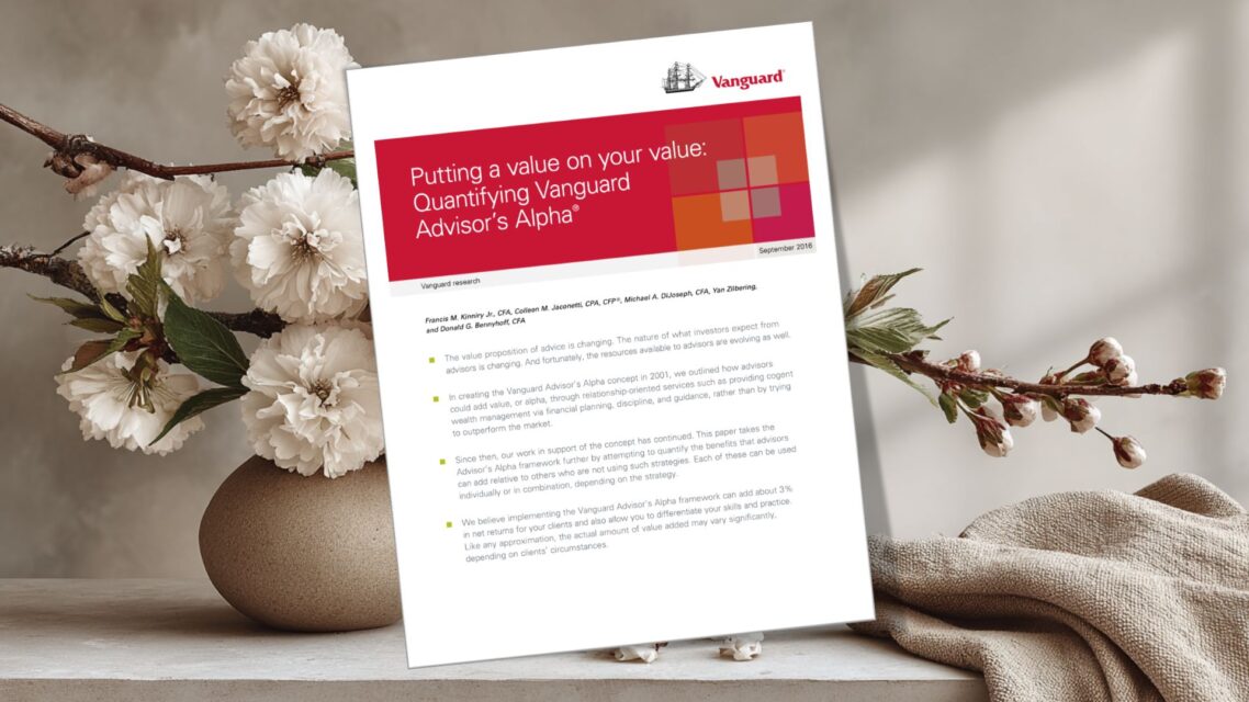 Vanguard (2019). Putting a value on your value: Quantifying Vanguard Advisor’s Alpha®. Vanguard Research.
