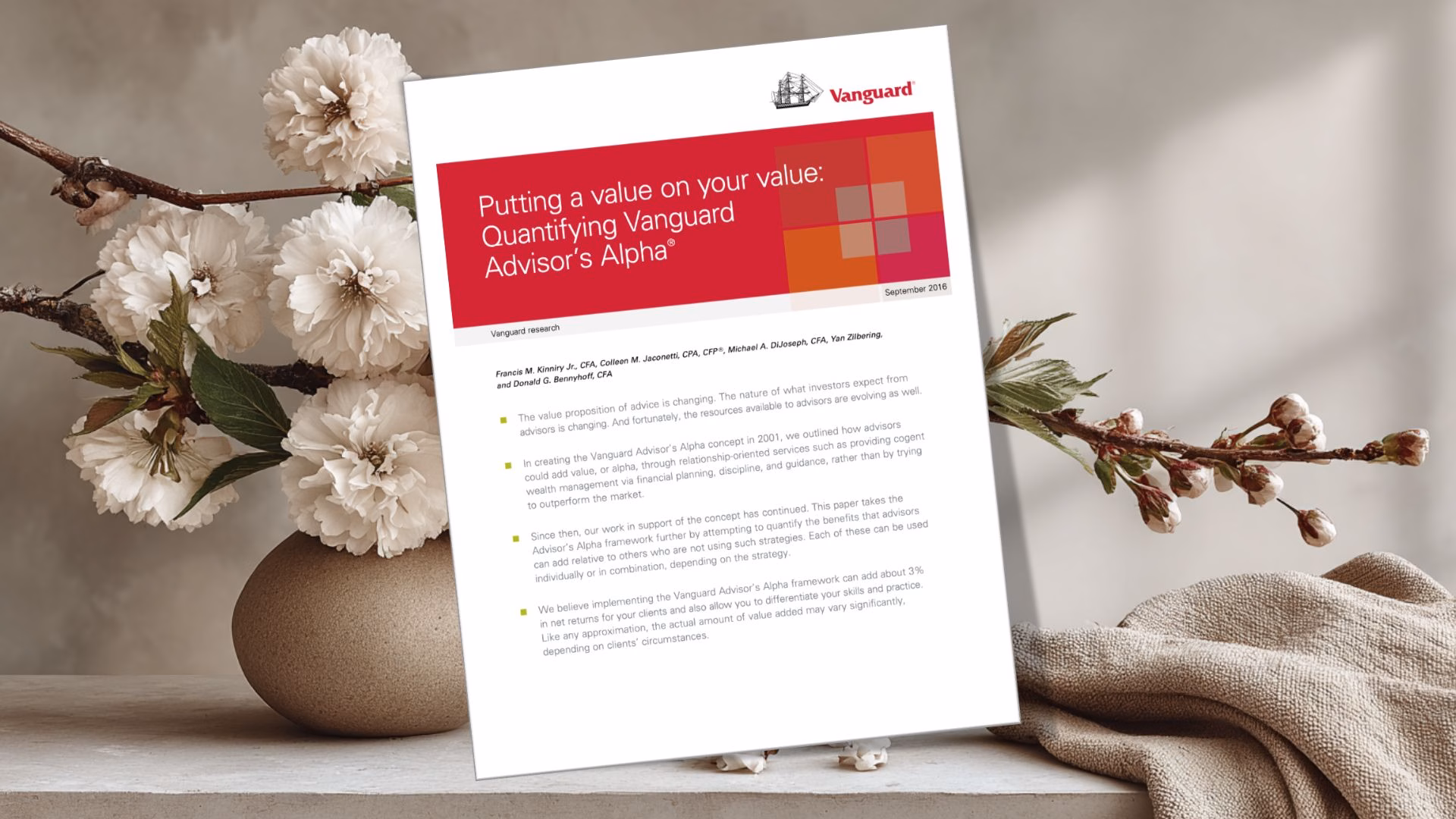 Vanguard (2019). Putting a value on your value: Quantifying Vanguard Advisor’s Alpha®. Vanguard Research.